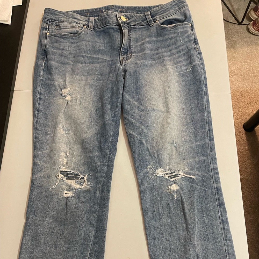 White House Black Market Casual Blue Distressed Boyfriend Jeans